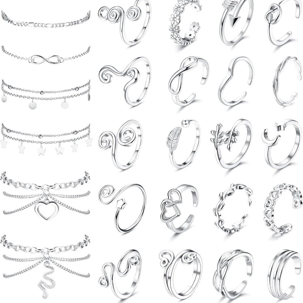 Toe Rings And Ankle Bracelets For Women Silver Rose Gold Plated Anklet Toe Rings